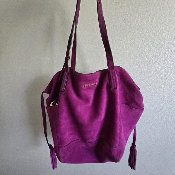Michael Kors Handbags - Sold - Michael Kors Suede Shoulder Bag in Raspberry